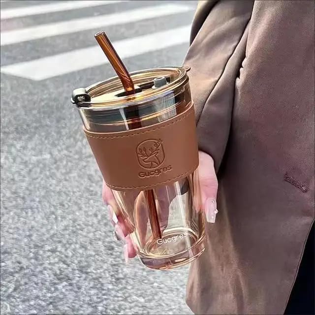 Glass Tumbler with Glass Straw and Lid