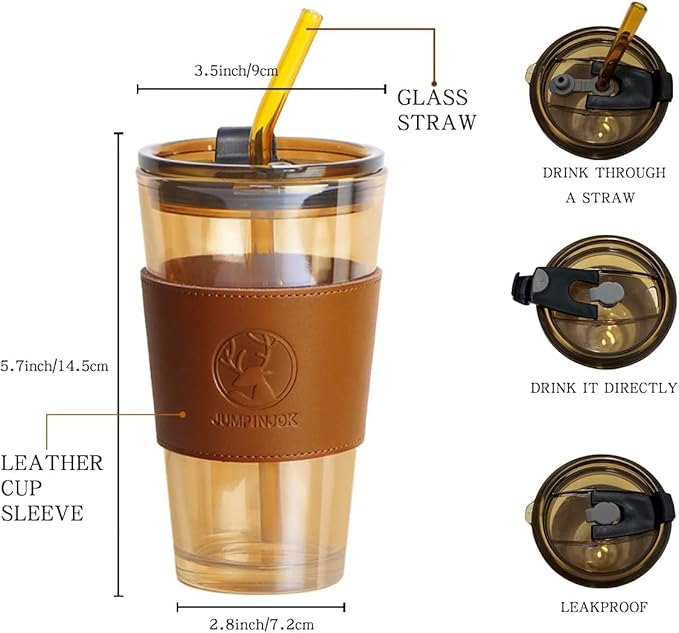 Glass Tumbler with Glass Straw and Lid